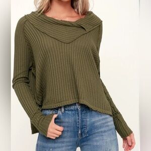 We the Free Wildcat Olive Green Thermal Long Sleeve Top Size Large